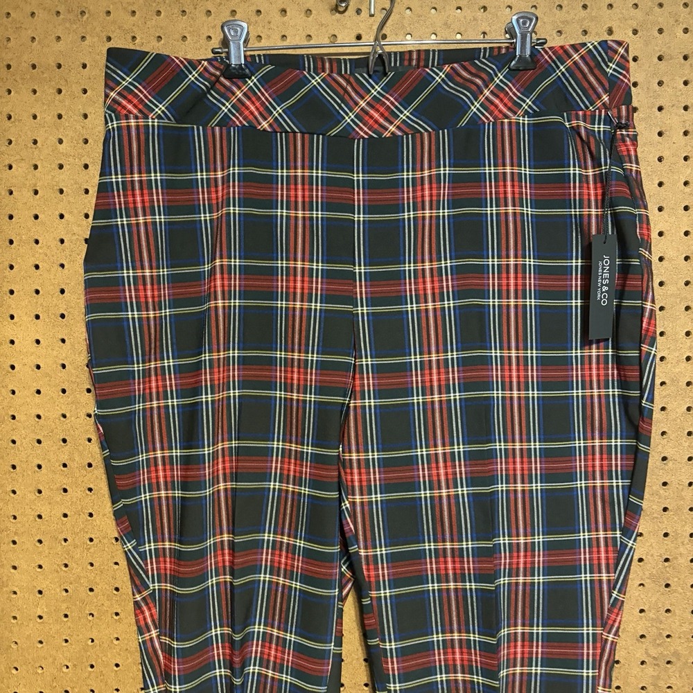 Jones New York Plaid Pants 3X Multicolor Tartan Pull On Stretch Career Holiday - Picture 2 of 8